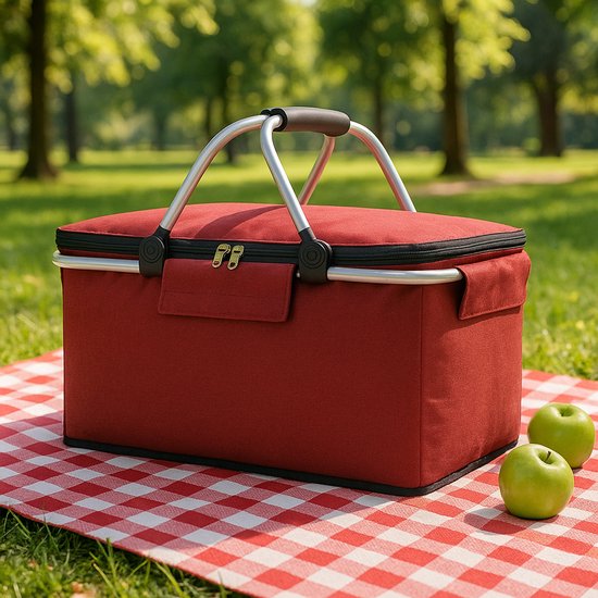 Ceruzo Koelmand Rood - Picknickmand-Aluminium-Oxford Cloth-Opvouwbaar