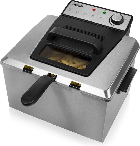 Princess Frituurpan 185000 – Grote friteuse - 1 grote en 2 kleine manden - 5 liter - 3270W - Kijkvenster - Koude zone - Anti reukfilter