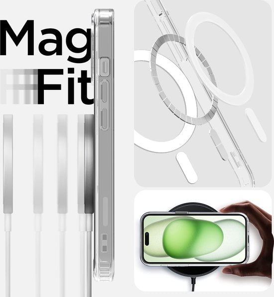 Podec Magsafe Hoesje Geschikt voor iPhone 15 Plus - Met 3x Screenprotector + 3x Cameraprotector - Magnetisch met Ring Doorzichtig - Telefoonhoesje Transparant Case