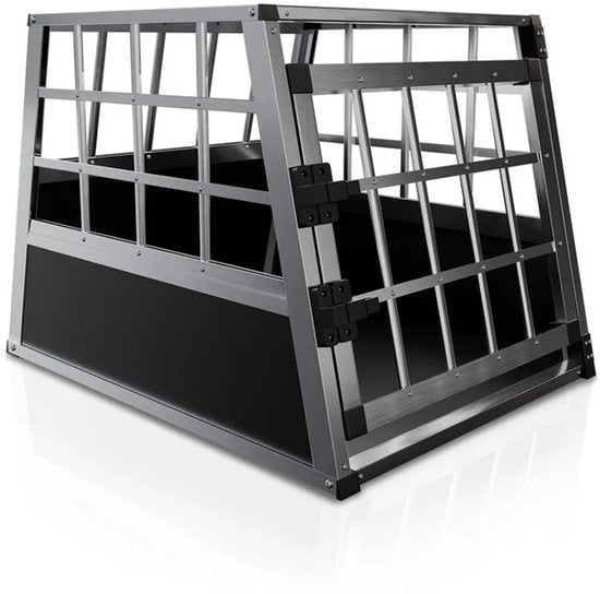 Juskys – Hondentransportbox M – 54 x 69 x 51 cm – Voorzien Van Afsluitbare Deur En Goede Ventilatie – Voor Auto En Reis – Zwart Aluminium En MDF