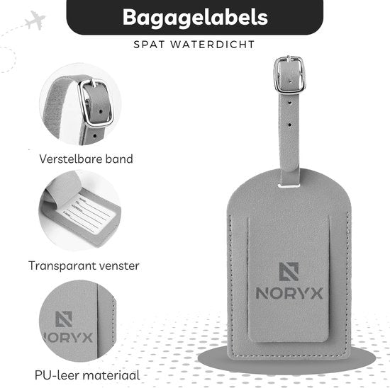 Noryx 4-delige Kofferlabel set - Bagagelabel - Kofferlabels - Koffer Label - Grijs, Wit, Zwart & Bruin