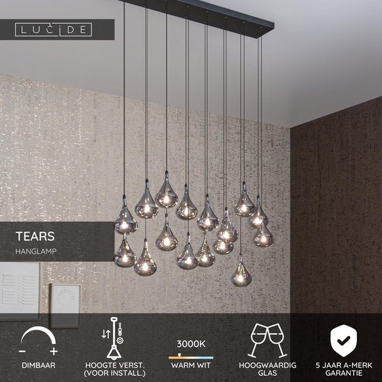 Lucide TEARS - Hanglamp - LED Dimbaar - G4 - 16x1,5W 3000K - Zwart
