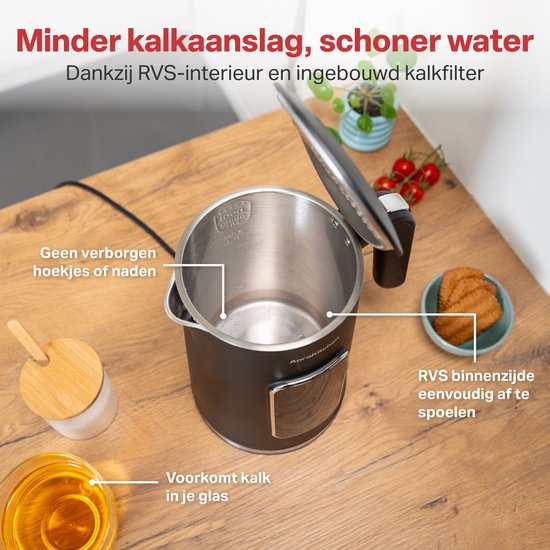 AoraKitchen Waterkoker - LED Touchscreen - Instelbare Temperatuurregeling - Waterkokers - 1.7L - Elektrisch - Cool Touch - Zwart