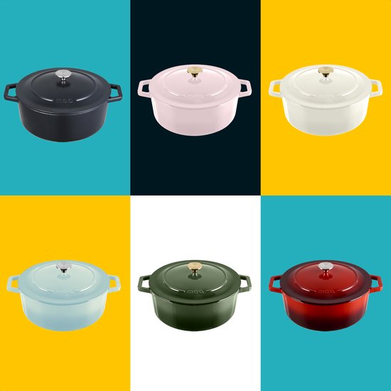 MOA Gietijzeren Braadpan - 7,2L - Voor Alle Warmtebronnen incl. Inductie - Met Deksel - Ø 30cm - Anti-Aanbaklaag - Wit