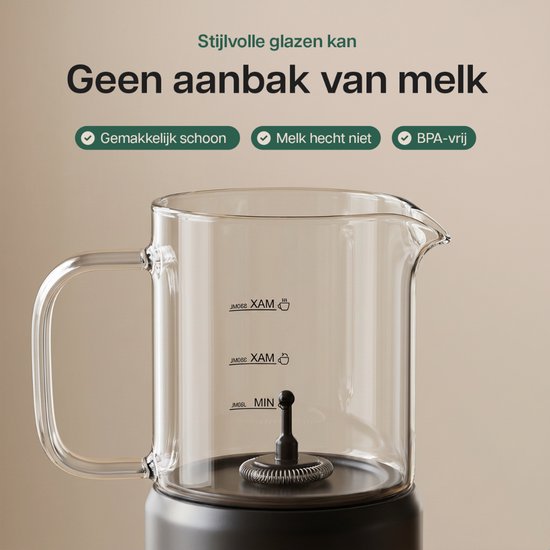 Kitchify Glazen Melkopschuimer - Elektrische melkopschuimer - Met schenktuit - 4 in 1 - Milk Frother - Zwart