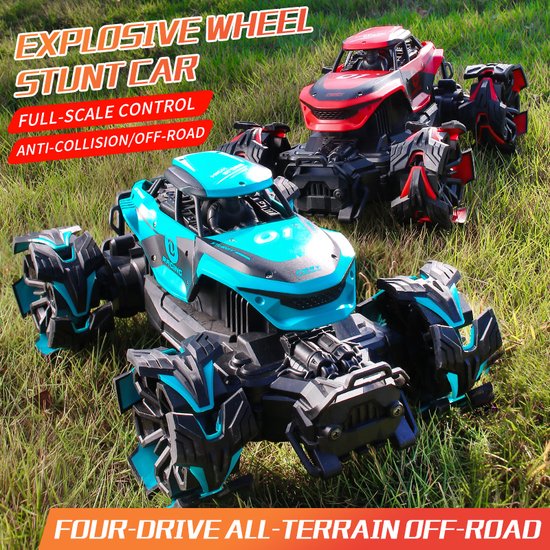 Monster Truck Explosive Wheels Stunt Car Vehicle - 2 Batterijen - rood