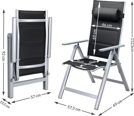 Casaria Tuinstoel Aluminium - 2 stuks Inklapbaar - Zilver