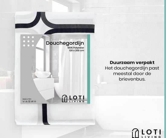 Loti Living Douchegordijn Anti Schimmel – Cube Design - Inclusief ringen – Waterdicht - Polyester - Douchegordijn 120x200 cm