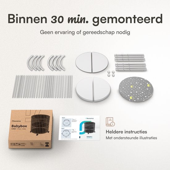Flowsense Baby Box – Ronde Speelbox Box – Met Matras – Verstelbare Hoogtes – Wielen - Wit