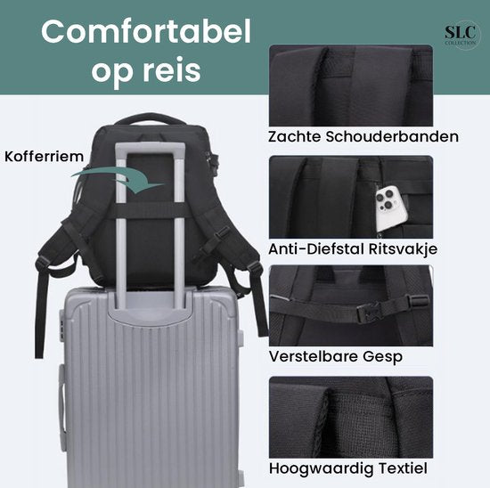 SLC-Collection - Zwart – Rugzak - 25 Liter - Transavia - Handbagage - 40x30x20cm - 14 Inch Laptop - USB Poort - Laptoptas - Dames - Heren - Reistas – Koffer - 10XS