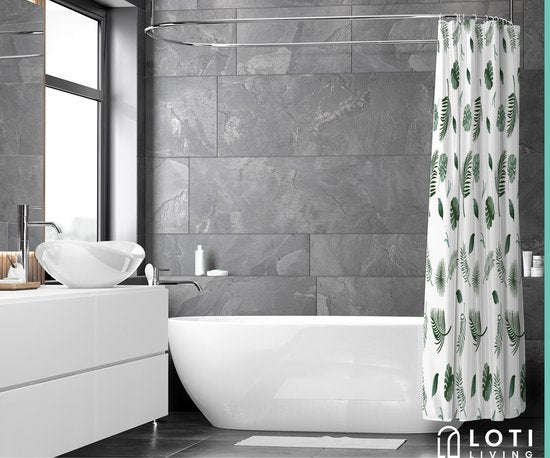 Loti Living Douchegordijn Anti Schimmel – Blaadjes - Inclusief ringen – Waterdicht - Polyester - Douchegordijn 180x200 cm