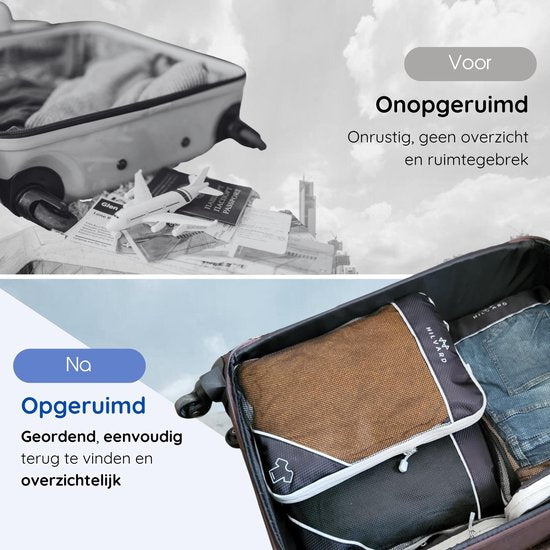 Hilvard - Packing Cubes Set - 6 delig - Bagage organizers - Kleding organizers - Travel cubes - Compression cubes - Zwart