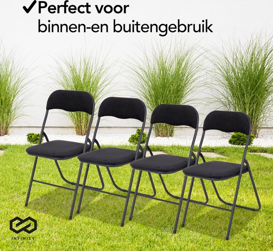 Infinity Goods Klapstoelen - Set van 4 - Vouwstoelen - Fluweel - Eettafelstoelen - Opklapbare Stoelen - 43 x 47 x 80 CM - Stoelen - Zwart