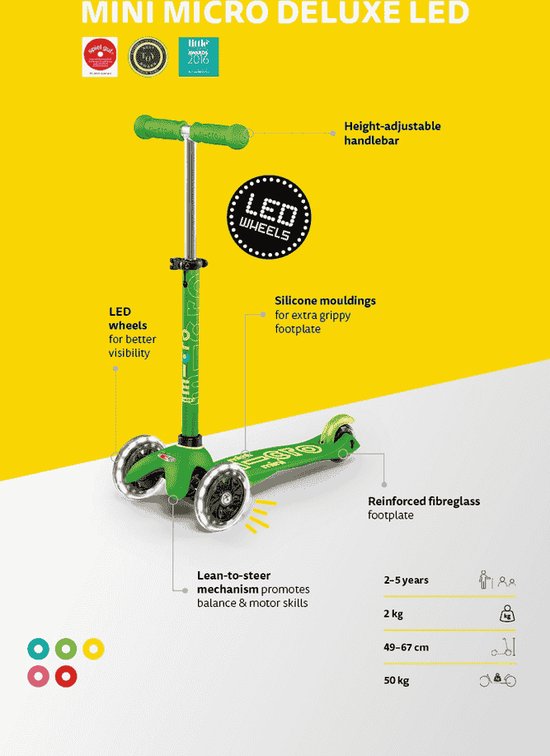 Micro kinderstep Mini Micro Deluxe LED lavendel - verstelbaar stuur.