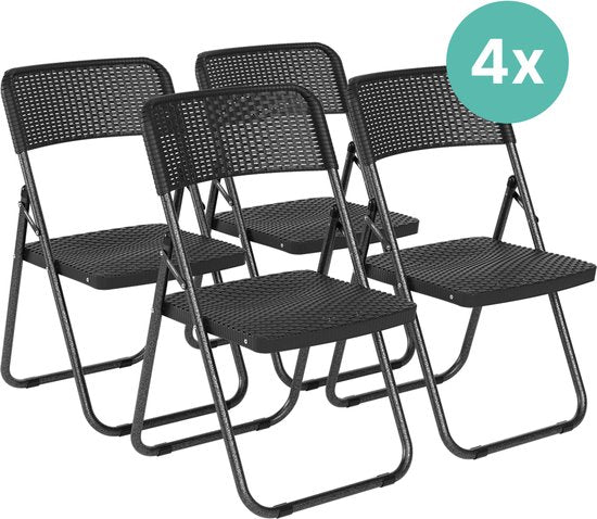 LifeGoods Klapstoelen Set van 4 - Tuinstoelen Inklapbaar - Zwart Rotan Look - Vouwstoelen - 200kg Draagkracht