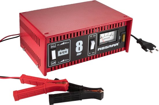 Absaar Acculader 6/12V 8A - voor auto en motorfiets - metalen behuizing