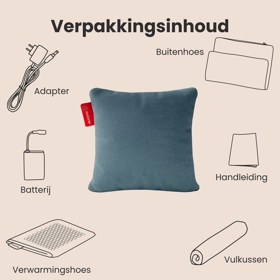 Auronic Warmtekussen - Classic - 45x45 - Draadloos - Oplaadbaar - Elektrisch kussen - Infrarood - Blauw