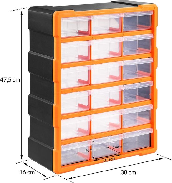 Monzana Assortimentskast - 18 Lades 47,5x38x16cm – Oranje Zwart
