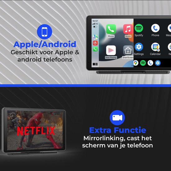 CarMe CarPlay Scherm - 7 Inch - Achteruitrijcamera 6 Meter - Apple CarPlay & Android Auto (Draadloos) - Touchscreen - Navigatiesysteem auto