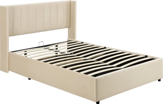 Gestoffeerd bed Savona - 200 x 120 cm - Beige - Incl. Bedlade