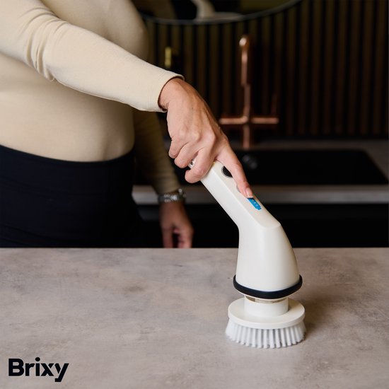 Brixy Elektrische Schoonmaakborstel - Uitschuifbare Schrobborstel - Draadloos - 8 Opzetstukken - Schrobber - Wit