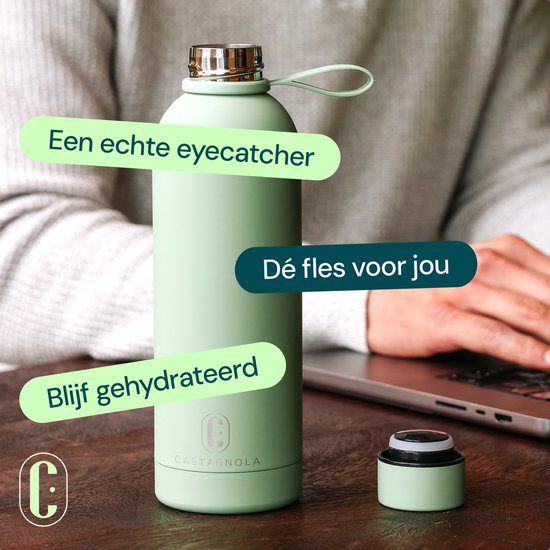 Castagnola Waterfles - RVS Drinkfles 500 ML - Stalen Thermosfles - Drinkflessen voor Volwassenen - Dubbelwandig - Groen