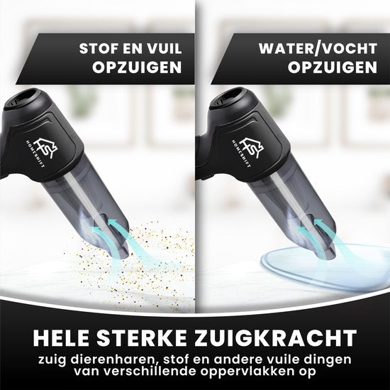 HomeShift® Auto Stofzuiger Draadloos V2 - Kruimelzuiger - Handstofzuiger - Kleine Stofzuiger - Draadloze stofzuiger - Air Duster - Nat & Droog - Zwart
