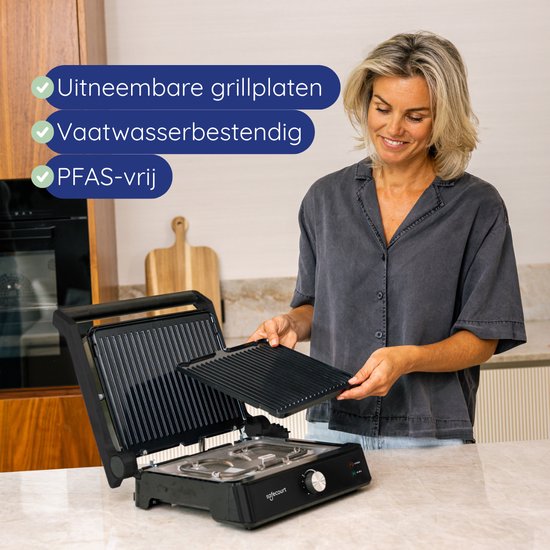Safecourt Kitchen Tosti apparaat – Paninigrill en Tosti ijzer – Uitneembare PFAS-vrije platen & vaatwasserbestendig – Groot grilloppervlak – Snel warm – Contactgrill - Zwart