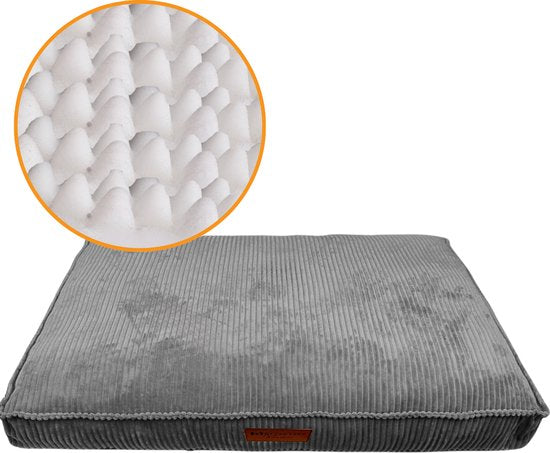 By Cee Cee Orthopedisch Hondenkussen - Orthopedische Hondenmand – Royal Collection Hondenbed – Ribstof - Grijs - 100x70 - Bubble Foam