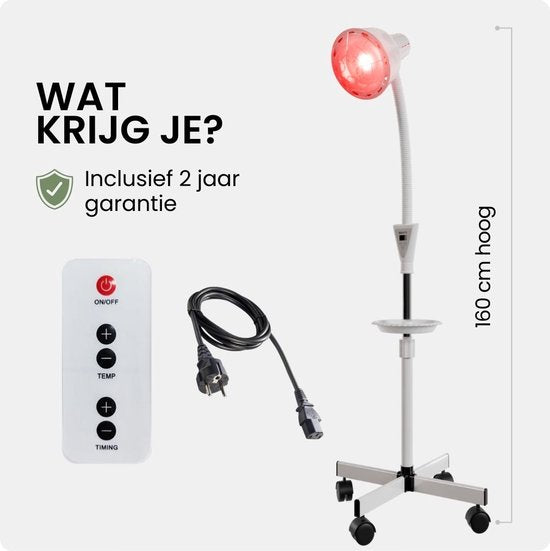 Resty® Infraroodlamp – 275W - Red Light Therapy - Warmte lamp - Timer - Extra Stevige Voet - Enkele Kop