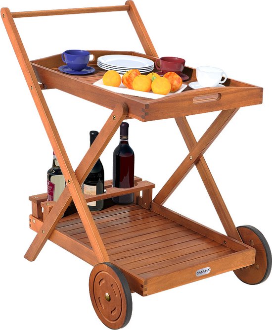 Trolley met wielen van acaciahout