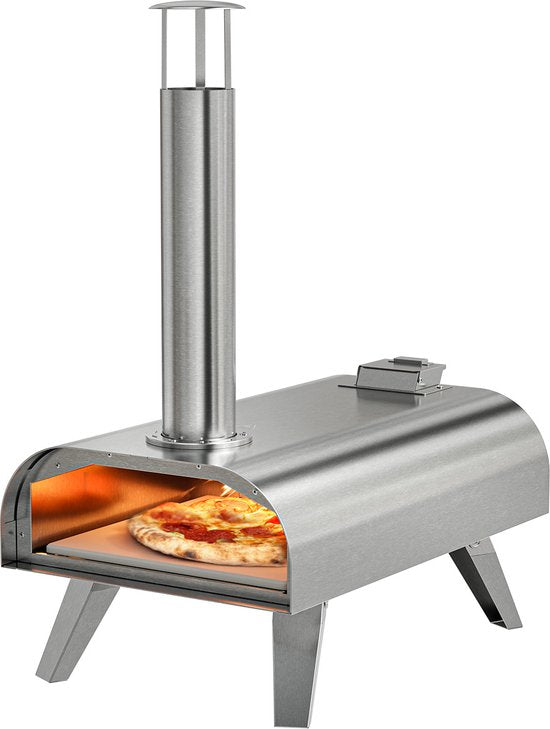 KitchenBrothers Pizza Oven - Houtgestookt - Tafelmodel - Inklapbaar - Pizzasteen - tot 460°C - RVS - Complete Set - Pizzaoven voor Buiten - RVS