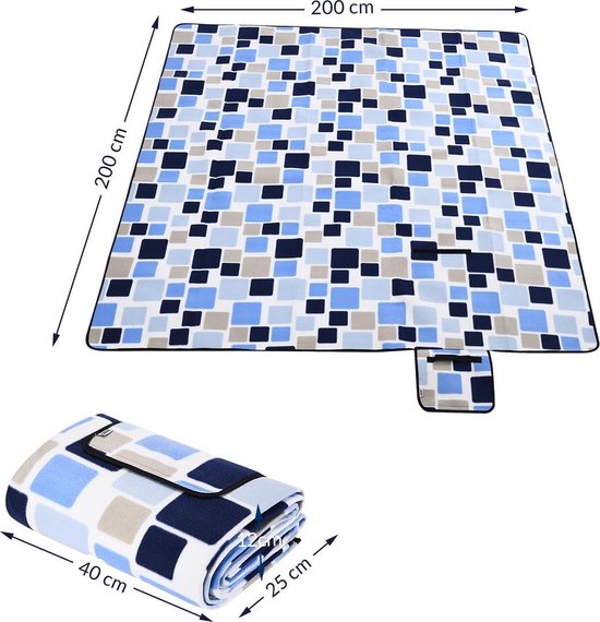 DETEX Picknickkleed 200x200cm XXL Waterdicht Geïsoleerd Opvouwbaar Blauwe ruiten