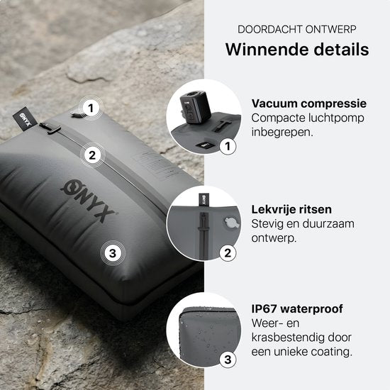 ONYX Aircube™ Vacuum Verpakkingskubus - 1 Stuk - Inclusief draadloze Compressiepomp - Voor koffers en tassen - Koffer Organizer - Bagage & Rugzak Compressie - Grijs