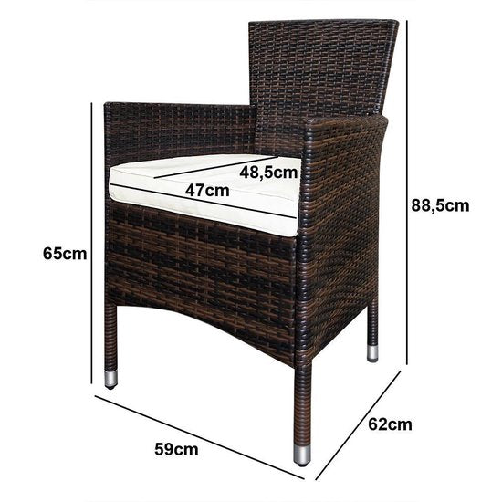 Casaria Polyrattan Tuinset – Tafel 6 Stoelen & Kussens – Bruin