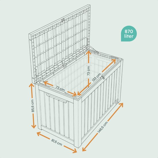 LifeGoods Opbergbox - 870L - Kussenbox - Waterdicht - Tuinkussenbox - Roestvrij - Tuinbox - 146.5x81.5x85.6 cm - Zwart