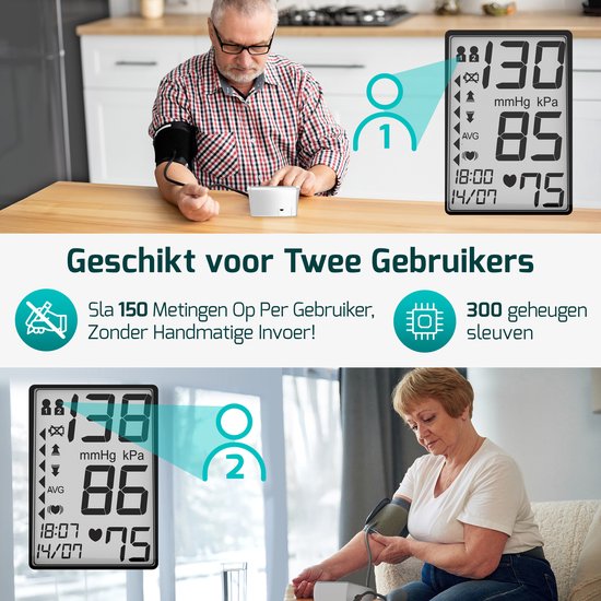 FITAGE Medische Bloeddrukmeter Bovenarm - Bloeddrukmeters - Hartslagmeter - Blood Pressure Monitor - Manchet 22-42cm - WIT