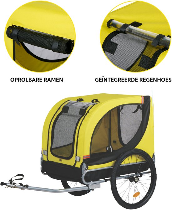 Dunlop Hondenfietskar - Fietskar Hond - Fietskarren voor Honden tot max. 40 KG - Fietskar Bagage - Fietsaanhanger met Reflectoren en Verstelbare Regenhoes - Honden Fietskar - Hondenkar - Geel