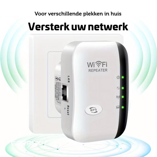 Garpex® WiFi Versterker Stopcontact - Sterk Signaal - 300Mbps - Inclusief Ethernet Kabel - Repeater - 300Mbps