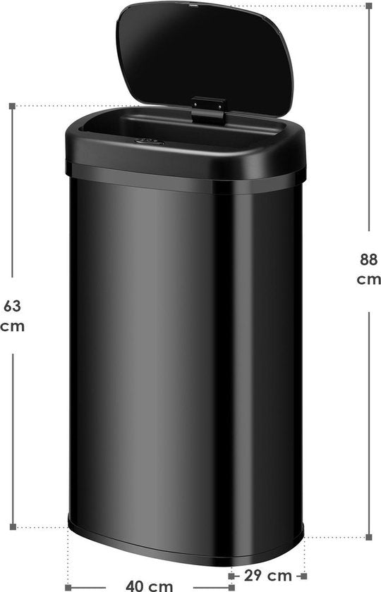 Juskys – Automatische Vuilnisbak Met Sensor – 60 Liter – 40 x 29 x 63 cm – Voorzien Van Bewegingssensor En Touchpanel – Voor Keuken En Kantoor – Zwart Gepoedercoat Staal