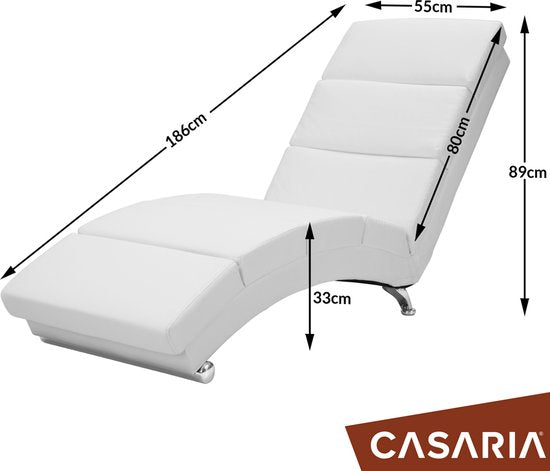 Casaria Relax ligstoel London wit leer met verchroomde pootjes