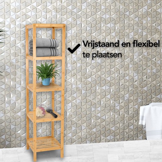 Brixy Badkamerrek - Badkamermeubel - 5-Laags - 141x33x33cm - Badkamer Kast - Bamboe