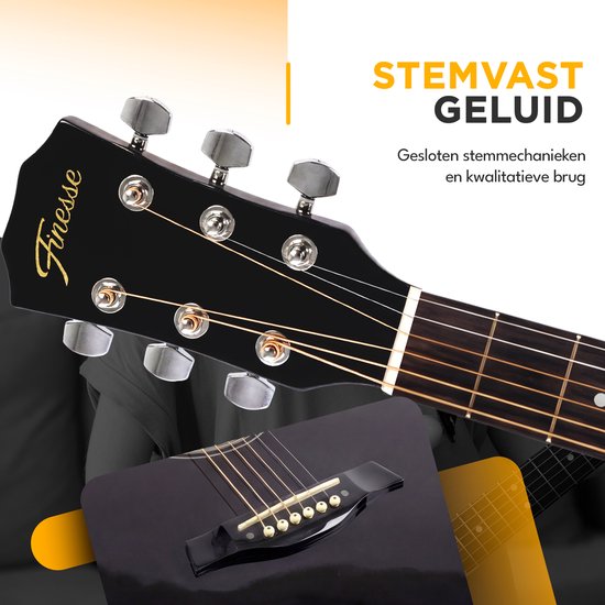 Finesse Akoestische Gitaar - met Videocursus - 4/4 40" - Western Gitaar - Gitaar Kind & Volwassenen - Zwart