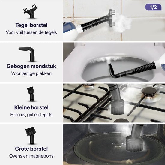 LUMAN 12 in 1 Stoomreiniger Én Handstomer V1 - Tapijtreiniger - Vlekkenreiniger - Met Aanpasbare Stoomkracht - Met 10 Opzetstukken en 3 Microvezeldoeken - Blauw