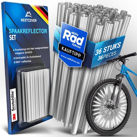 Nextcover® Spaakreflectoren Fiets 36 Stuks – Het Origineel – [3M Scotchlite] Maximale Zichtbaarheid I Spaakverlichting Fiets I Fietsreflectoren I Alternatief voor kattenogen fiets