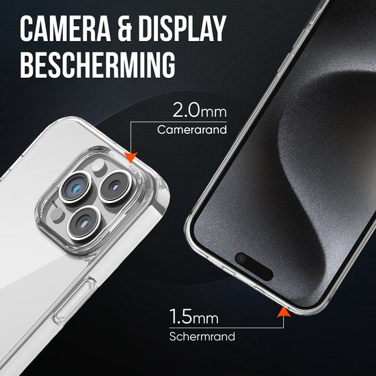 Telefoonhoesje Doorzichtig Geschikt voor Iphone 15 Pro Hoesje Transparant Met Screenprotector Beschermglas