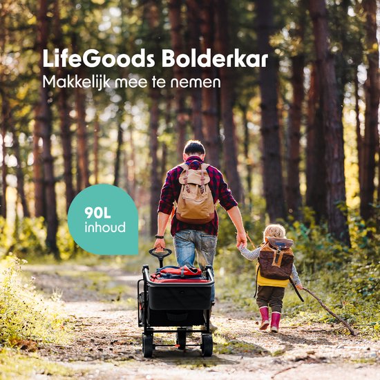 LifeGoods Bolderkar - Opvouwbaar - Tot 120KG - 90L - Wasbaar Polyester - 120x80cm - Zwart
