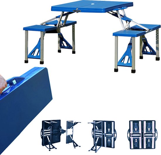 Deuba Campingtafel – Aluminium met 4 Zitplaatsen – Inklapbaar Blauw