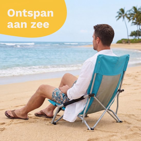TRVLMORE Strandstoel - Inklapbaar en Opvouwbaar - 120KG Draagkracht - Lichtgewicht - Met Draagtas en Bekerhouder - Blauw