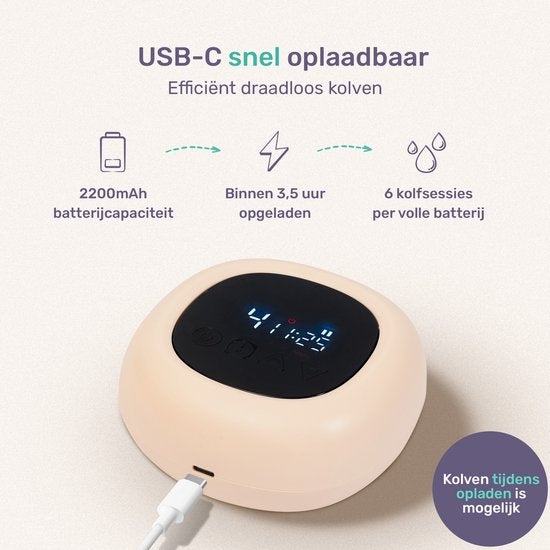 Qwali comfort flow Elektrische draadloze Borstkolf - BPA vrij - incl. 2 Melkflesjes -